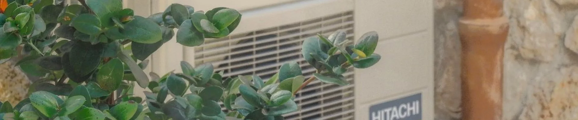 AC outdoor unit next to a plant by the house wall AC outdoor unit next to a plant by the house wall